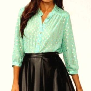 ISO: metallic polka dot blouse